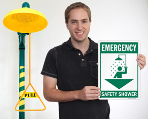 Emergency safety shower sign