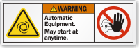 Automatic Equipment May Start At Anytime Warning Label