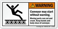 Conveyor May Start Without Warning Label