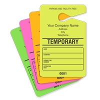 Parking Permit Hang Tag Sequentially Numbered
