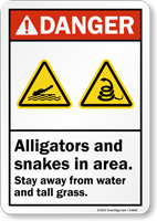 Alligator Snakes In Area Stay Away Danger Sign
