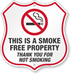 Smoke Free Property Thank You For Not Smoking Shield Sign