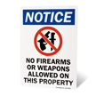 Notice No Firearms Or Weapons Allowed Sign