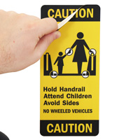Caution No Bare Feet on Escalator Handrail Sign