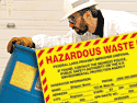 Durable hazardous waste labels stick well to drums.